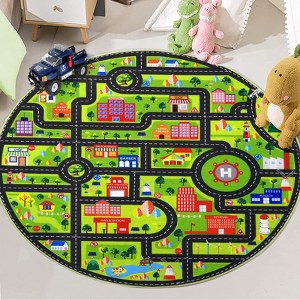 Kids Carpet Playmat Car Play Rug Large Kids Play Rug City Traffic Road Mat Low Pile Non Slip Fun Carpet for Kids Nursery Carpet Black - 1 of 4
