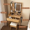 ORRD Vanity Table with LED-Illuminated Mirror, Power Outlet, Hairdryer Holder & Stool – Compact Dressing Desk for Small Bedrooms(Wood) - 3 of 4