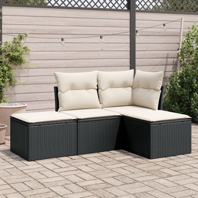 Garden Sofa Set Black,  PE Rattan, Polyester Standard Modular vidaXL