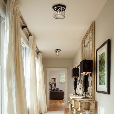 Bronze and Briarwood Farmhouse Drum Flush Mount Ceiling Light