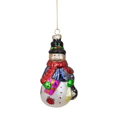 Northlight 5" Red and Green Snowman with Presents Hanging Glass Christmas Ornament