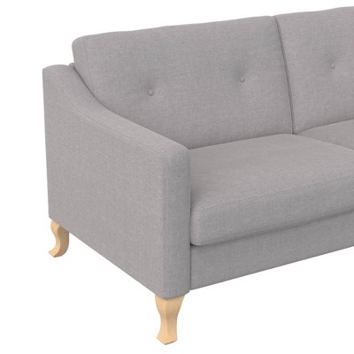 Light Gray Tufted Linen Fabric Sofa with Sloped Arms