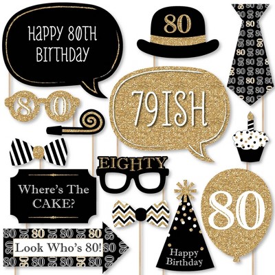 Big Dot of Happiness Adult 80th Birthday - Gold - Birthday Party Photo Booth Props Kit - 20 Count