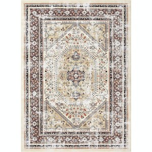 Living Room Area Rug 9x12 Machine Washable Vintage Boho Soft Area Rug Low Pile Non Slip Large Rug for Living Room,Bedroom,Dining Room,Yellow Brown - 1 of 4