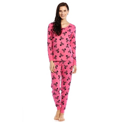 Leveret Womens Two Piece Cotton Halloween Pajamas Pink Skulls XL