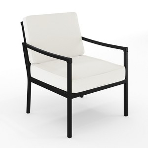Martha Stewart Lily Pond Set of 2 Indoor-Outdoor Patio Accent Chairs with Steel Frames in Black with Cream All-Weather Cushions - 1 of 4