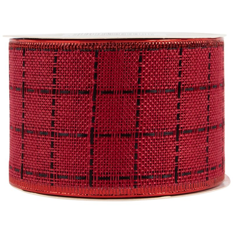 Northlight Red Woven Square Plaid Wired Craft Christmas Ribbon 2.5" x 10 Yards, 4 of 6