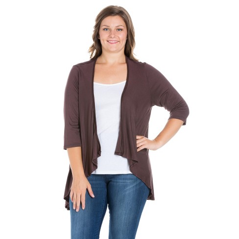 24seven Comfort Apparel Women's Plus Elbow Length Open Cardigan-brown-3x :  Target