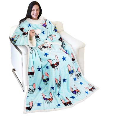 Adults Fuzzy Cozy Wearable Blanket with Sleeves Arms, Flannel Fleece Sleeved TV Wrap Blanket, Snuggly Throw for Women Men, Gift for Her - Catalonia