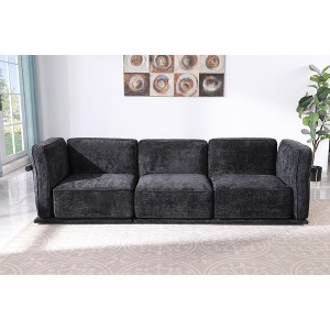 Modular Velvet Retro-Modern Modular Sofa Set with Corner Module, Independent Seating and Matching Ottoman with Wooden-Metal Armrests - 1 of 4