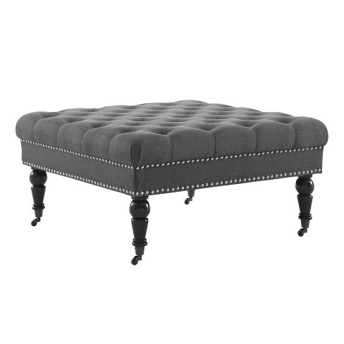 Isabelle Square Tufted Ottoman Charcoal Gray Linon Target