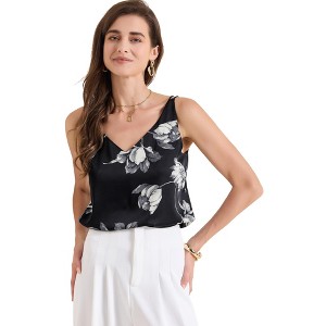 INSPIRE CHIC Women's V Neck Sleeveless Floral Satin Cami Top - 1 of 4