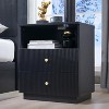SinCiDo Fluted Nightstand w/Charging Station, 21.65" Modern Bedside Table w/2 Storage Drawers & Open Shelf, Wood End Table for Bedroom - 3 of 4