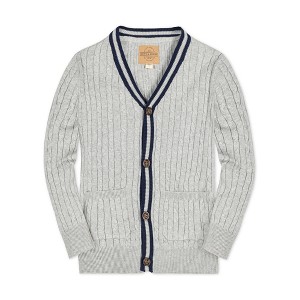 Hope & Henry Boys' Organic Long Sleeve Cable Knit Cardigan Sweater with Stripe Trim, Kids - 1 of 4