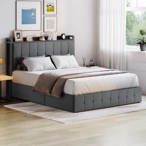 Upholstered Lift Up Storage Bed Frame with Headboard, Velvet Platform Bed with Wooden Slats & Metal Frame, Noise Free, No Box Spring Needed - 1 of 4