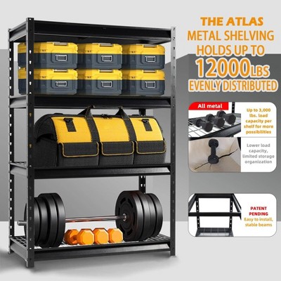 Atlas Black Heavy Duty 4-Tier Adjustable Metal Garage Shelving Unit