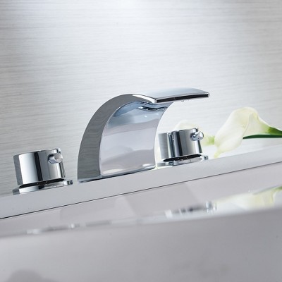 Polished Chrome 8-inch Widespread LED Bathroom Faucet with Pop-Up Drain