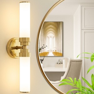 POWLIG 20.3-in 2-Light Gold Modern Dimmable Wall Sconce with Milky White Glass Shade - 1 of 4