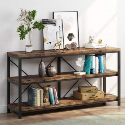 Syemin Console Tables Industrial Console Table Shelves, Rustic 3-Tier Sofa Table Behind Couch, Narrow Entryway Table, Brown, 55.12"*11.8"*29.92"
