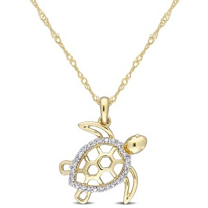 EVERLY JEWELRY | 10k Yellow Gold Diamond Accent Sea Turtle Pendant with Chain - 1 of 4