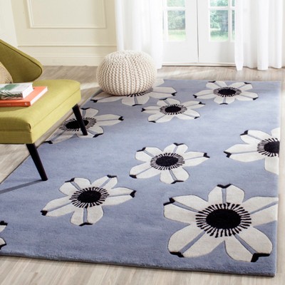 Blue Floral Hand-Tufted Wool 5' x 8' Area Rug
