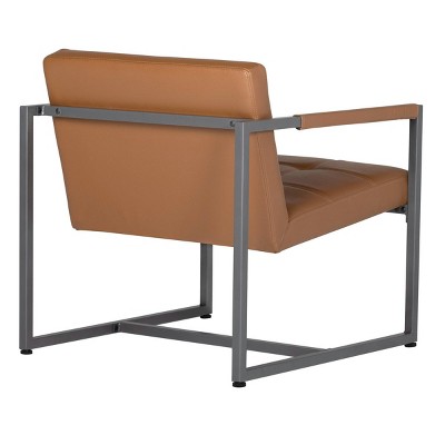 Caramel Leather Mid-Century Modern Metal Accent Chair