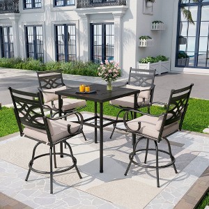 5pc Outdoor Set with Swivel Stools with Cushions & Square Metal Table - Beige - Captiva Designs: Rust-Resistant Steel Frame - 1 of 4