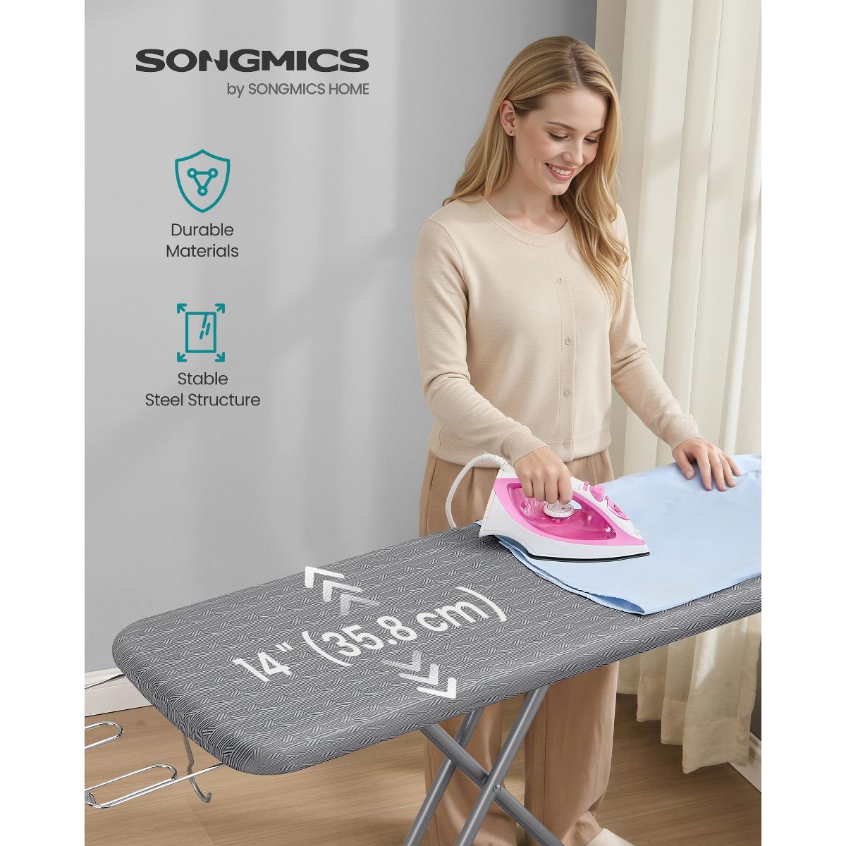 LEDREM Ironing Board with Cover & Pad, Foldable Steel Frame, Adjustable Height, Iron Rest, for Laundry Room - thumbnail 9