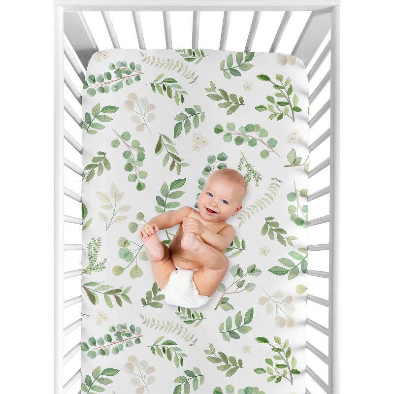 Sweet Jojo Designs Girl Baby Fitted Crib Sheet Botanical Floral Leaf Green and White, 5 of 8