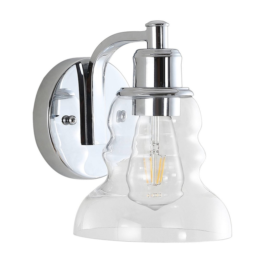 JONATHAN Y 6.5" 1-Light Manhattan Vintage Metal/Glass Industrial Rustic LED Vanity Chrome : Wall Sconce, ETL Listed, 2700K