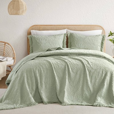 Vynxaria 3-Piece Queen Bedspread Set - Floral Chenille Elegance, Oversized Comfort