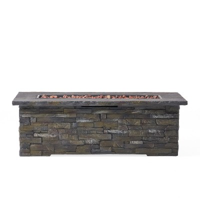 GDFStudio Dunnigan Outdoor 50,000 BTU Lightweight Concrete Rectangular Fire Pit Table, Natural Stone