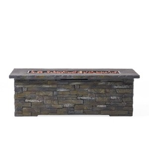 GDFStudio Dunnigan Outdoor 50,000 BTU Lightweight Concrete Rectangular Fire Pit Table, Natural Stone - 1 of 4