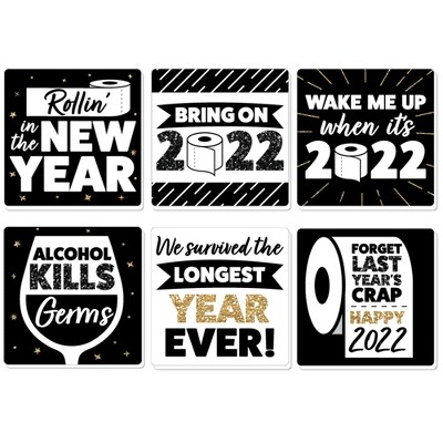 Big Dot of Happiness Rollin' in the New Year - Funny 2022 New Year's Eve Party Decorations - Drink Coasters - Set of 6