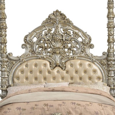 Champagne and Gold King Faux Leather Tufted Bed with Headboard