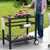 Outdoor Grill Table with 2-Shelf, 33"x20" Metal Grill Cart for Outside, Pizza Oven Table Stand with Wheels, Hooks, Side Handle, BBQ Prep Table - 3 of 4