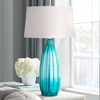 360 Lighting Stella Modern Coastal Table Lamp 30" Tall Fluted Blue Ribbed Glass White Drum Shade for Bedroom Living Room Bedside Nightstand Office - 2 of 4