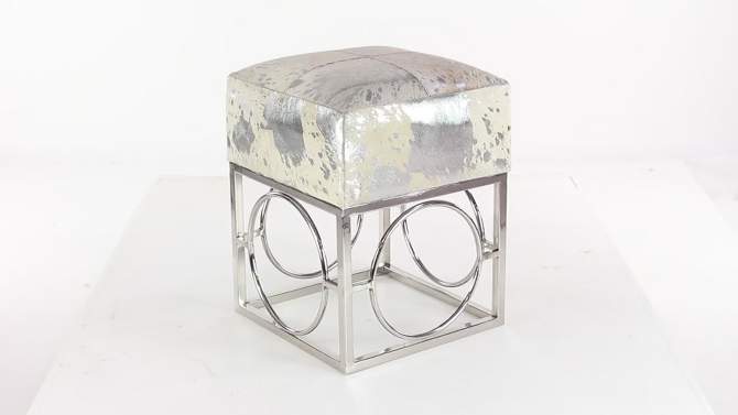 Contemporary Stainless Steel and Cowhide Leather Stool Ottoman Silver - Olivia &#38; May, 2 of 27, play video
