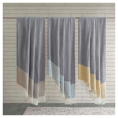 Zoe 50"x60" Soft Acrylic Color Block Throw Blanket with Fringe - Blue