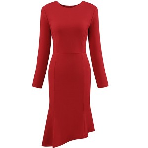 Hobemty Women's Round Neck Long Sleeve Formal Fishtails Dress with Belted - 1 of 4