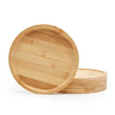 Juvale 4 Pack Bamboo Plant Saucer Tray for Round Pot, Indoor Home Décor, 6-7 Inch