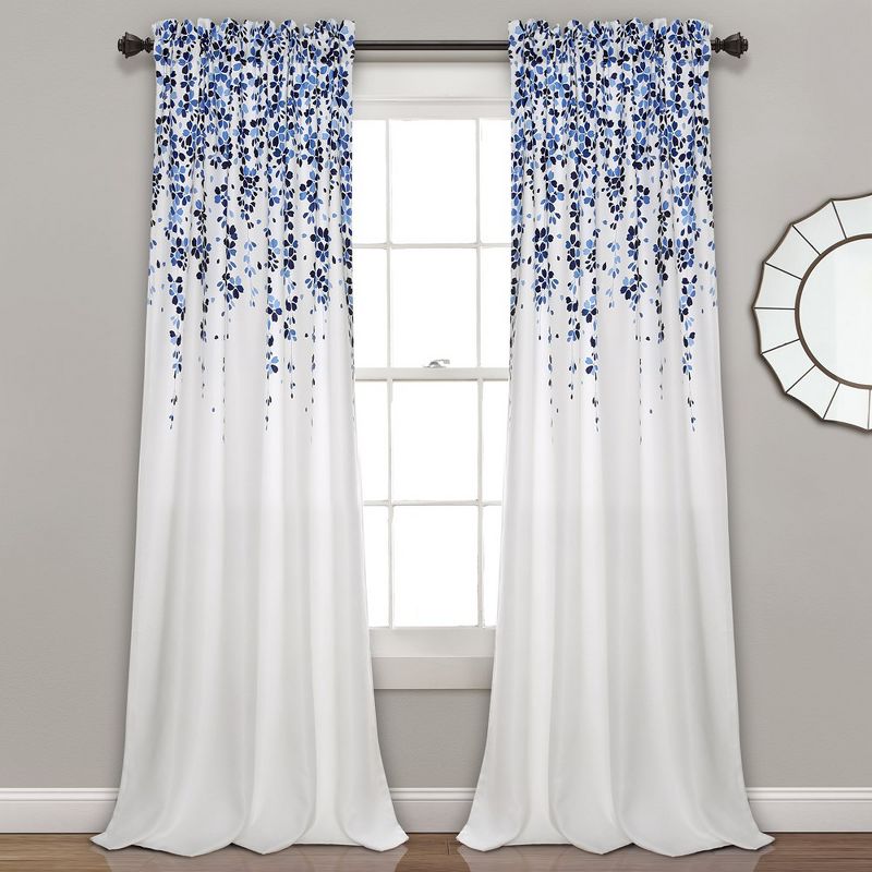 Home Boutique Weeping Flower Light Filtering Window Curtain Panels Navy/Blue Set 52X95+2, 1 of 2