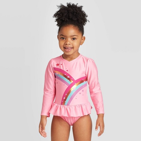 Toddler Girls Rainbow Zip Up Long Sleeve One Piece Rash Guard Swimsuit Cat Jack Rosado Pink Opaque Target