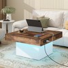 31.4" Coffee Table, Farmhouse Side Table With 2 USB Ports And Outlets, Coffee Table Sofa Table With LED Light, Spliced Wood Grain Center Table - 2 of 4