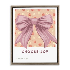 Stupell Industries Choose Joy Bow with Florals Floating Frame Canvas Art - 1 of 4