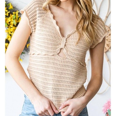 Women's Washed Crochet Scalloped Top - Oli & Hali XL