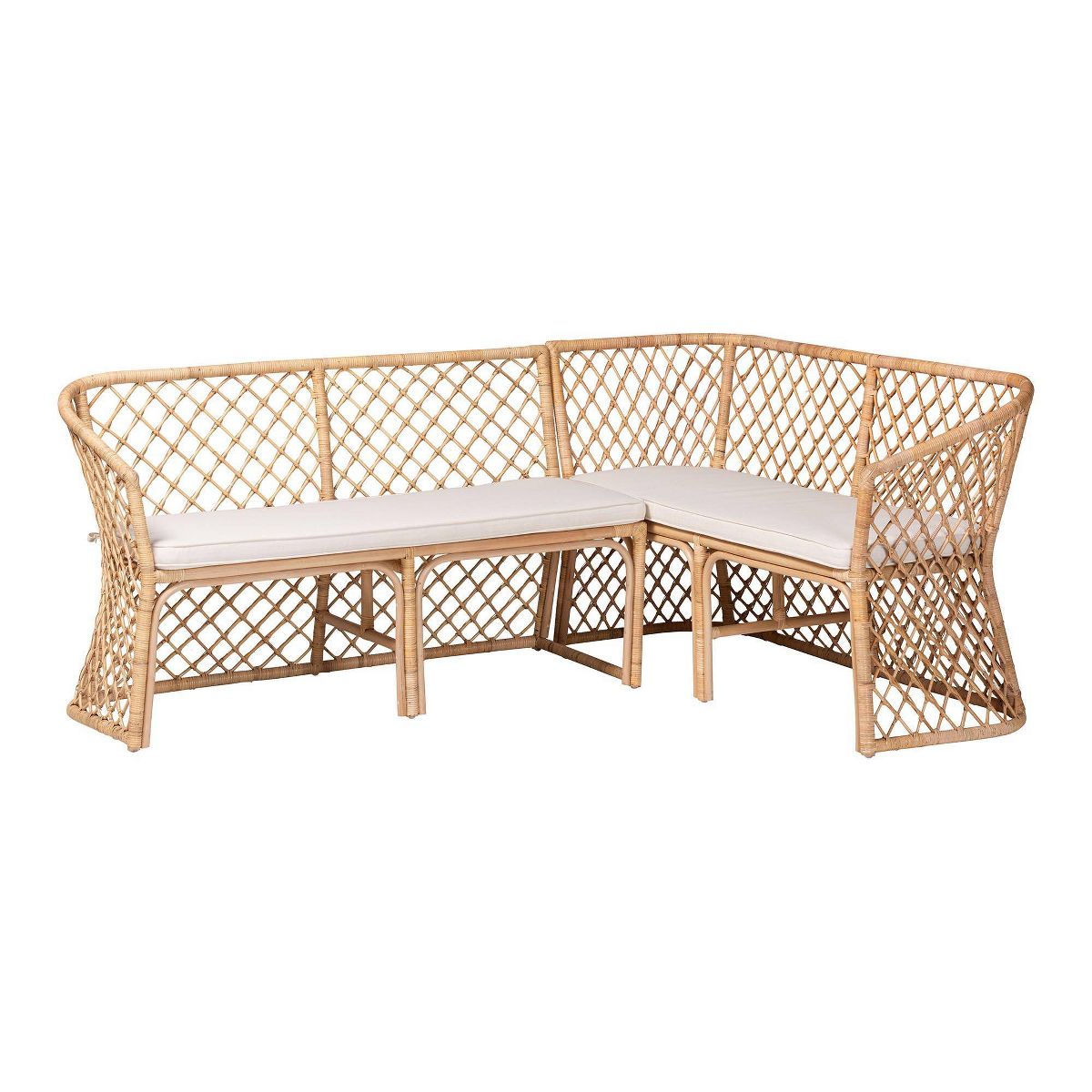 bali & pari Aysi Bohemian Rattan 2  Piece Dining Nook Bench Set Light Honey