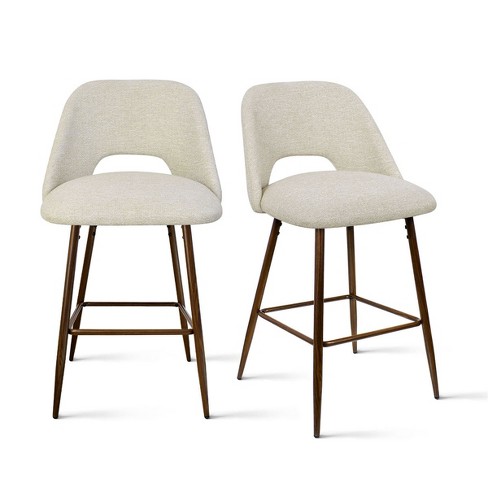 26 inches Edwin Beige Upholstered Counter Height Stool Set of 2 The Pop Maison