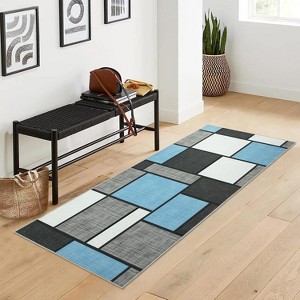 Acekool Washable Runner Rug 4x6: Non-Slip Geometric Carpet for Hallway, Living Room – Dark Blue, Foldable & Fast-Drying - 1 of 4