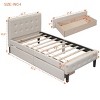 Twin Size Upholstered Platform Bed with Storage Drawers and Tufted Headboard, Linen Fabric Frame Bed for Bedroom-Baofuwish - 4 of 4